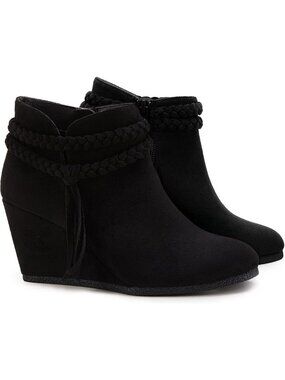 Chic Women's Wedge Ankle Boots with Braided Fringe Strap - Western Heeled